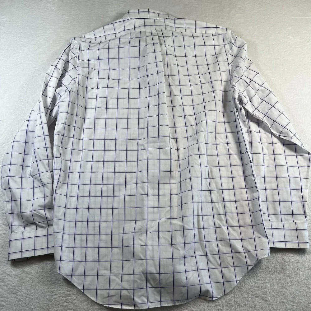 Banana Republic Dress Shirt Mens L 16.5 White Purple Check Non Iron Classic Fit